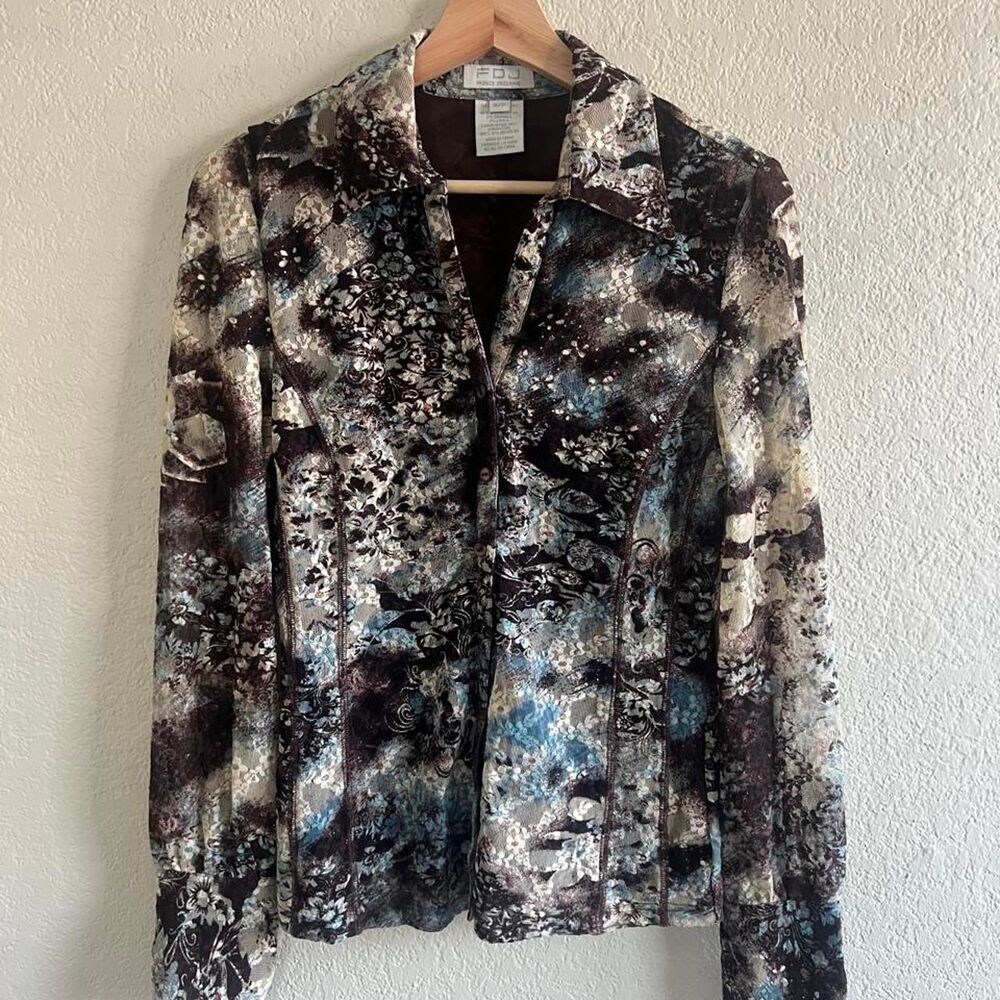 Vintage 90s Whimsigoth Floral Long Sleeve Collared Button Up Size Small Fairy
